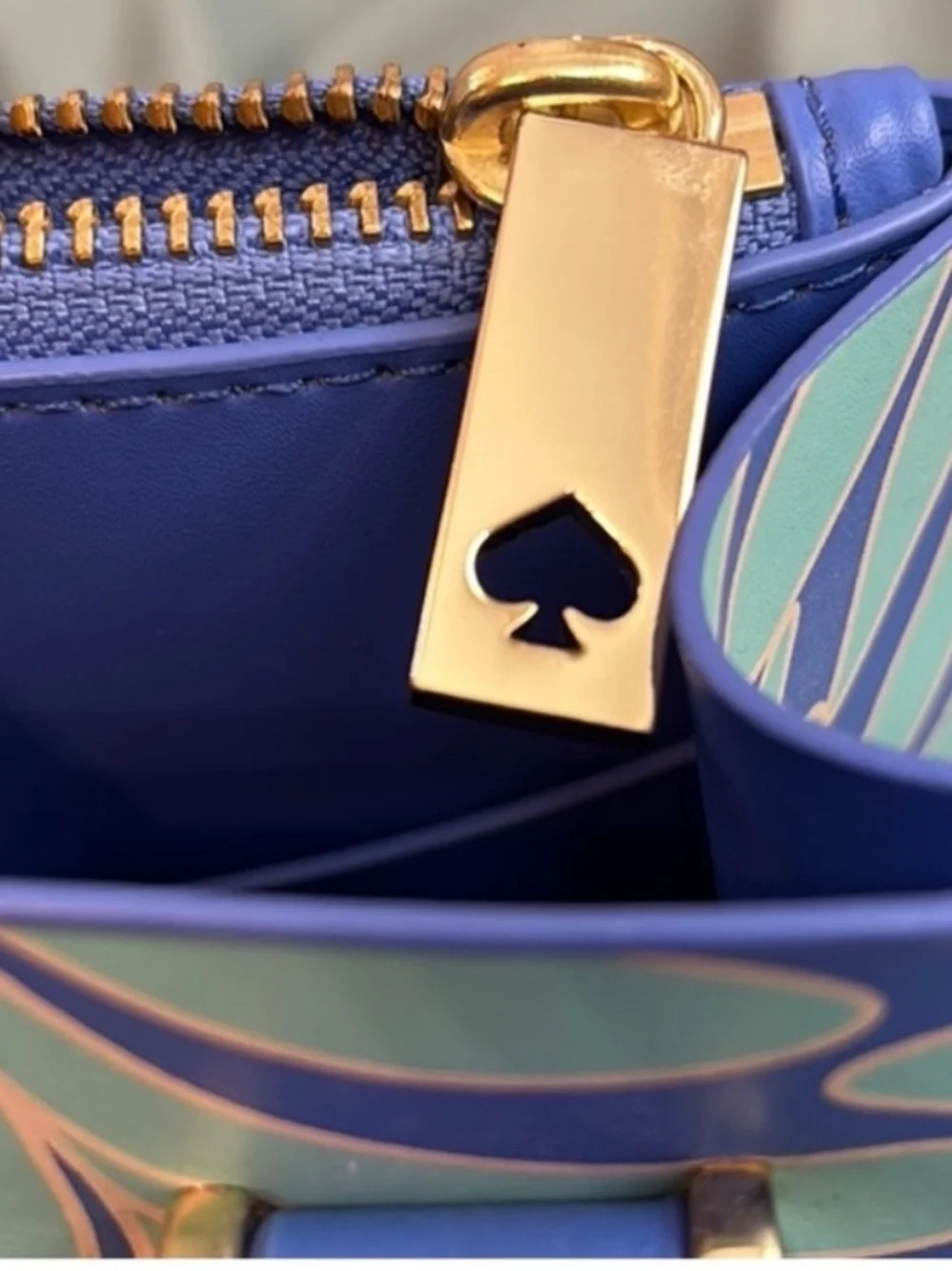 Kate Spade Cobalt Blue and Mint Green SeaFern Leaf-Print Tote